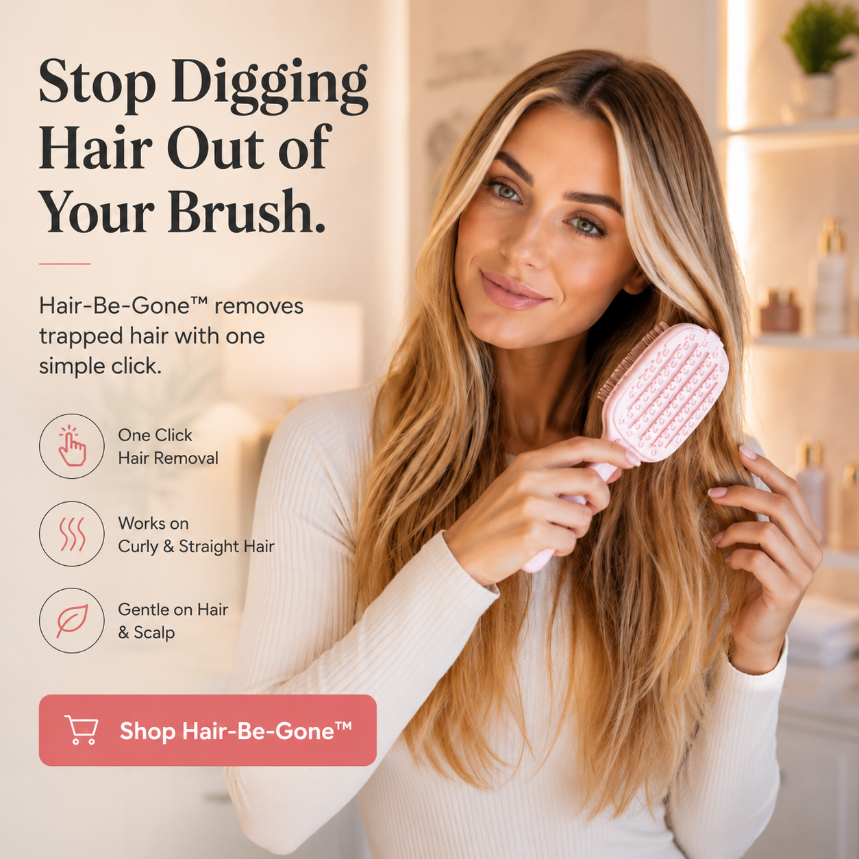 ⭐️⭐️⭐️⭐️⭐️  The Hair-Be Gone™ Self-Cleaning Brush | One-Click Hair Removal Detangling Brush