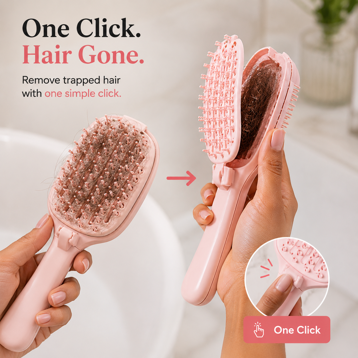 ⭐️⭐️⭐️⭐️⭐️  The Hair-Be Gone™ Self-Cleaning Brush | One-Click Hair Removal Detangling Brush