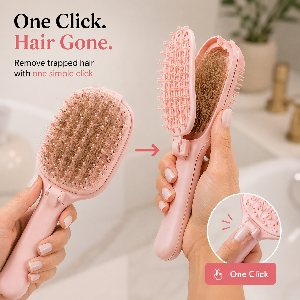 ⭐️⭐️⭐️⭐️⭐️  The Hair-Be Gone™ Self-Cleaning Brush | One-Click Hair Removal Detangling Brush